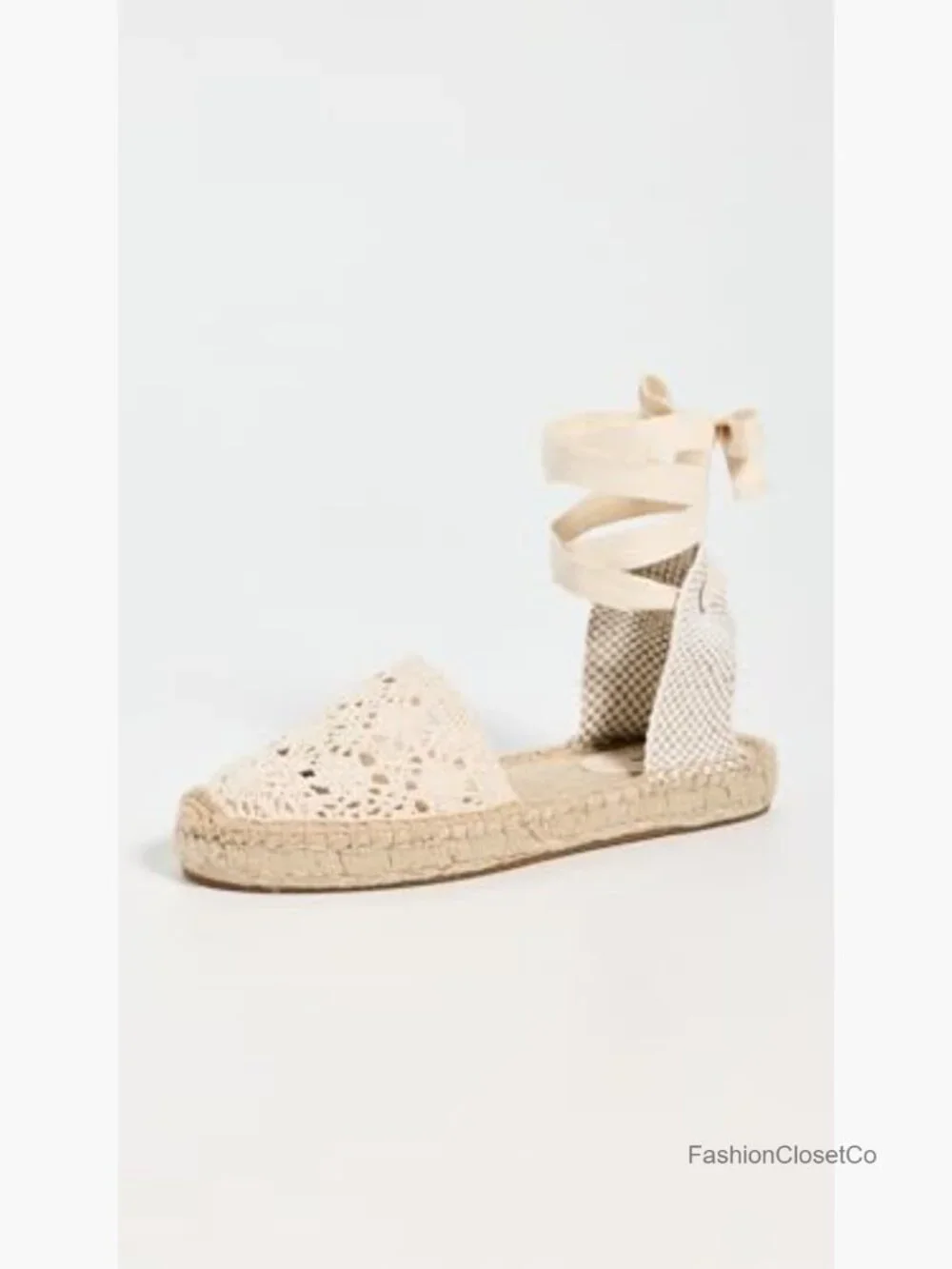 Crochet Lace Up Espadrilles Flat Sandals with Ankle Ties